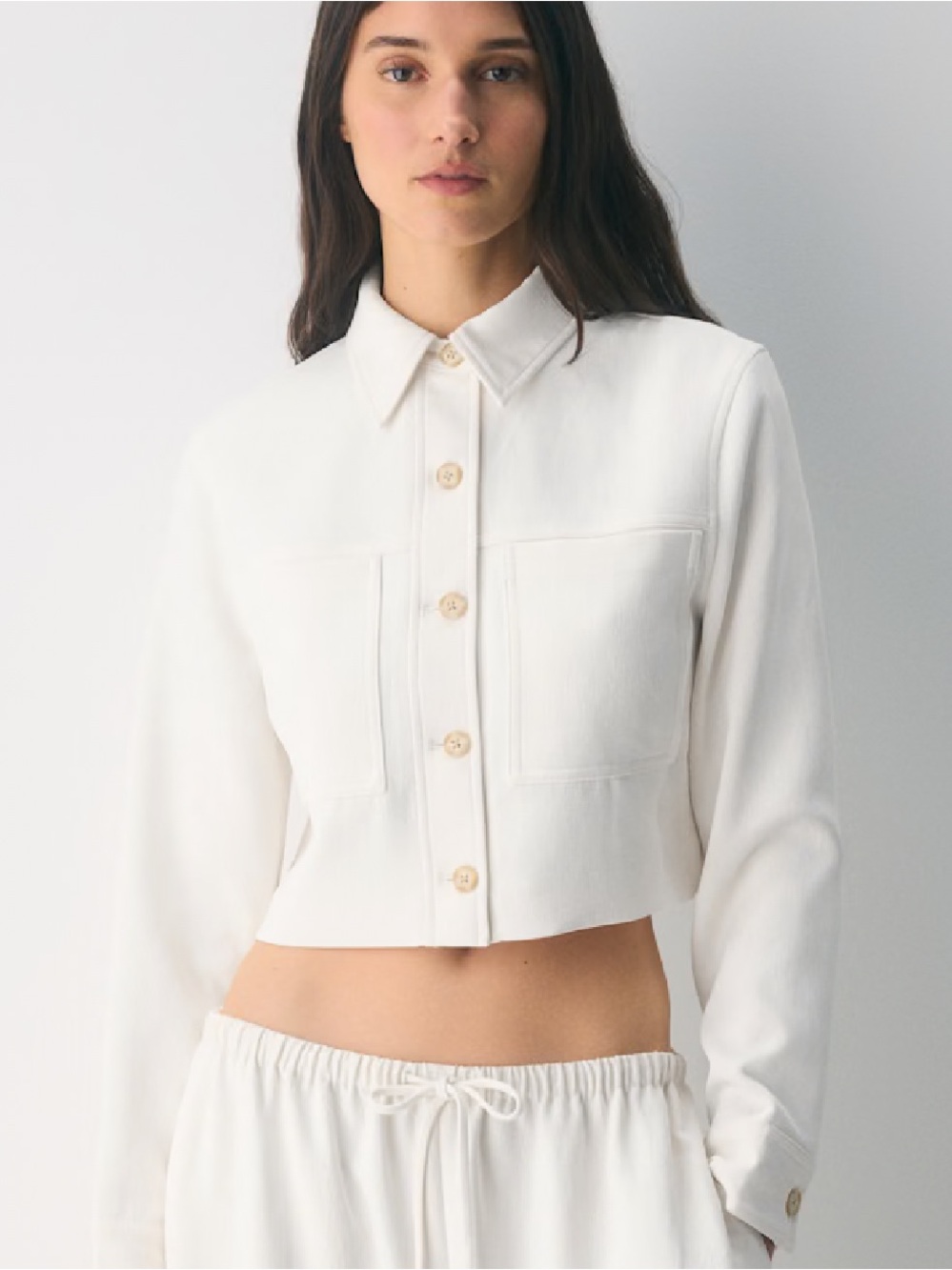 Wilfred Cropped Button-Front Jean Jacket in White